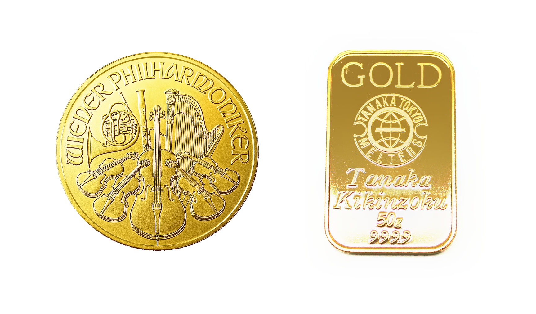 金のインゴットとコインセット